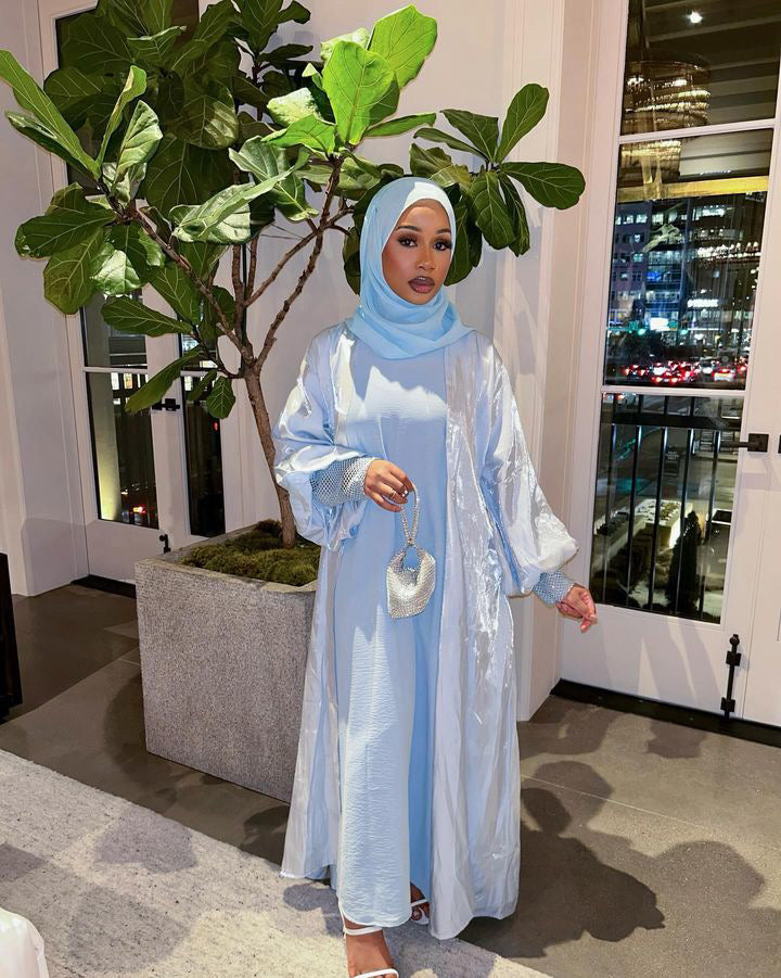 Naomi Three Pieces Abaya Sets in Sky blue