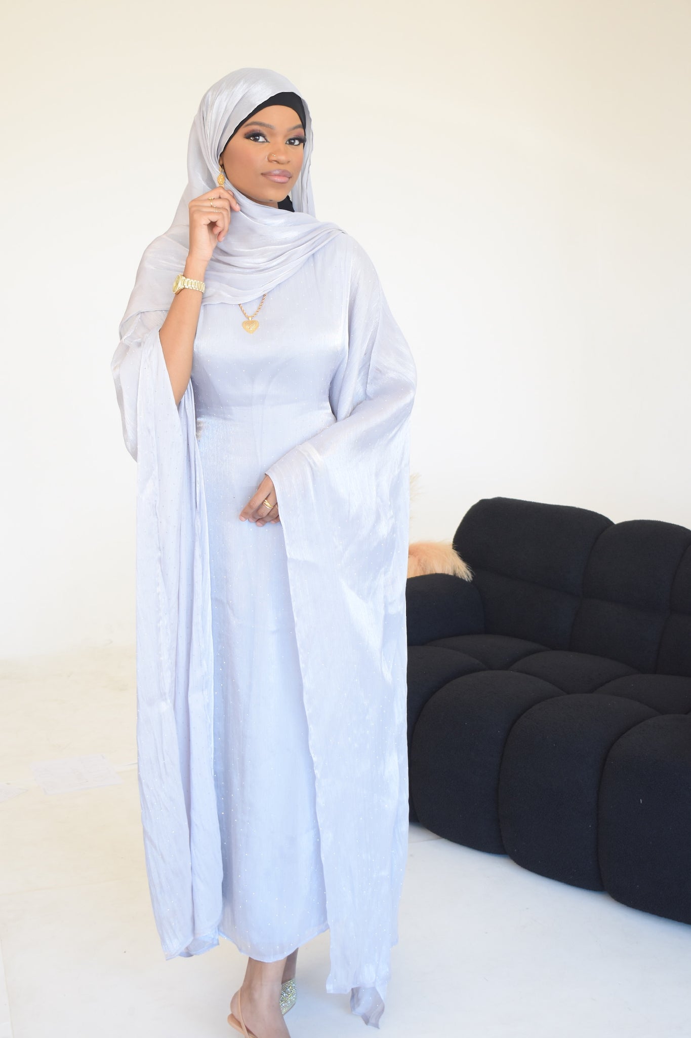 Amira Kaftan Butterfly Abaya in Light Grey