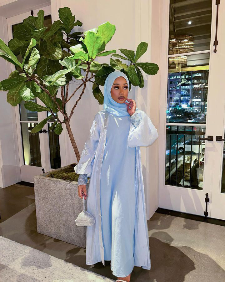 Naomi Three Pieces Abaya Sets in Sky blue