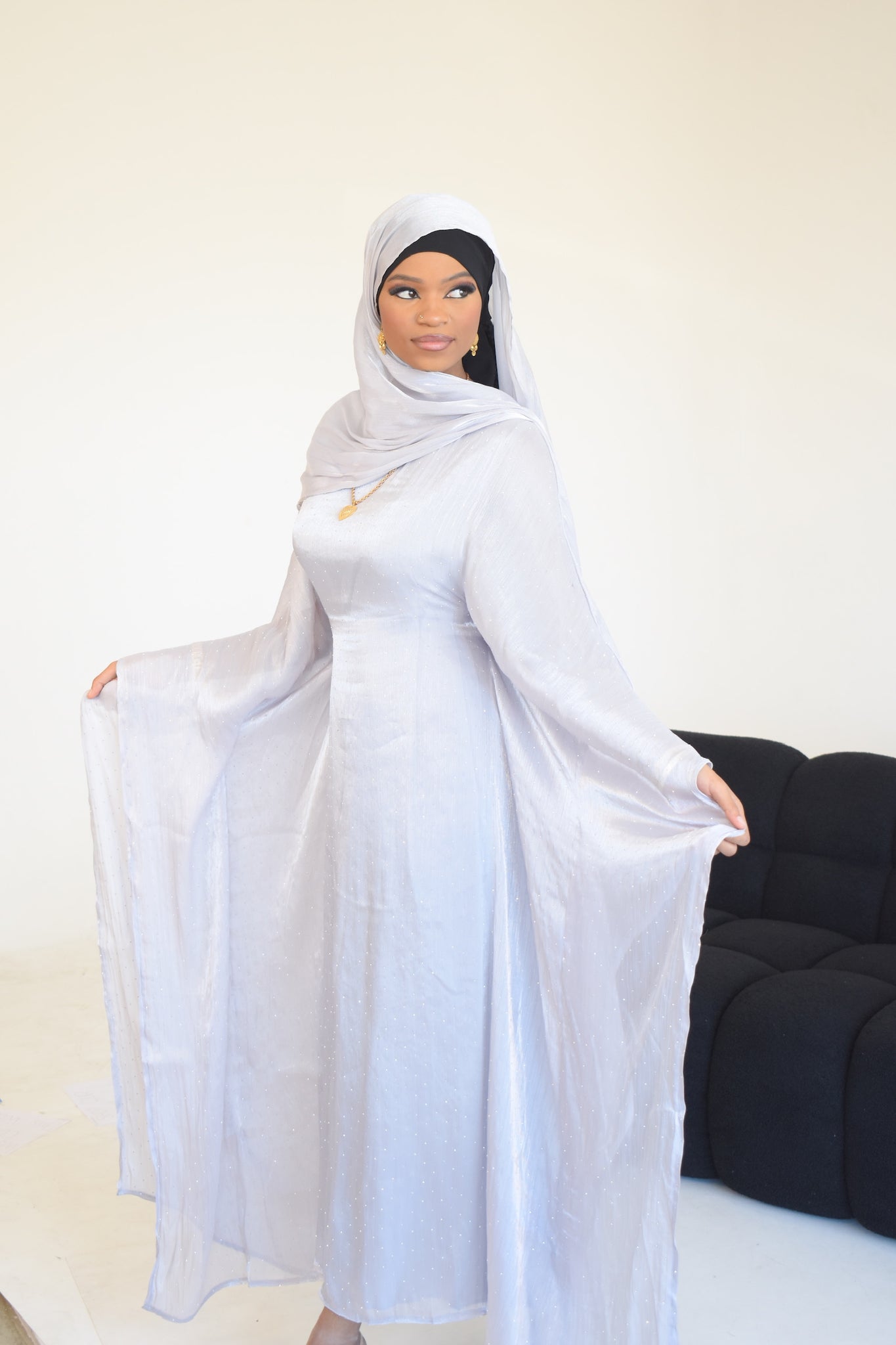 Amira Kaftan Butterfly Abaya in Light Grey