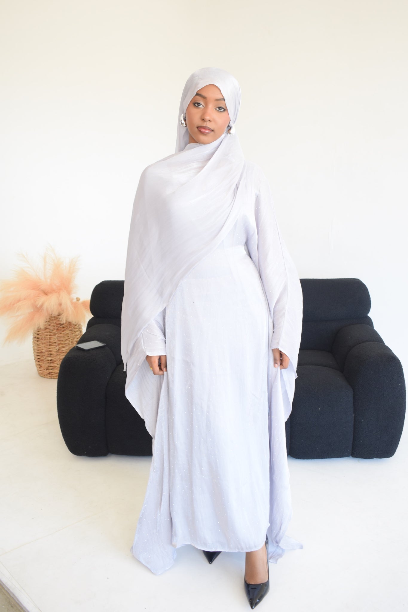 Amira Kaftan Butterfly Abaya in Light Grey