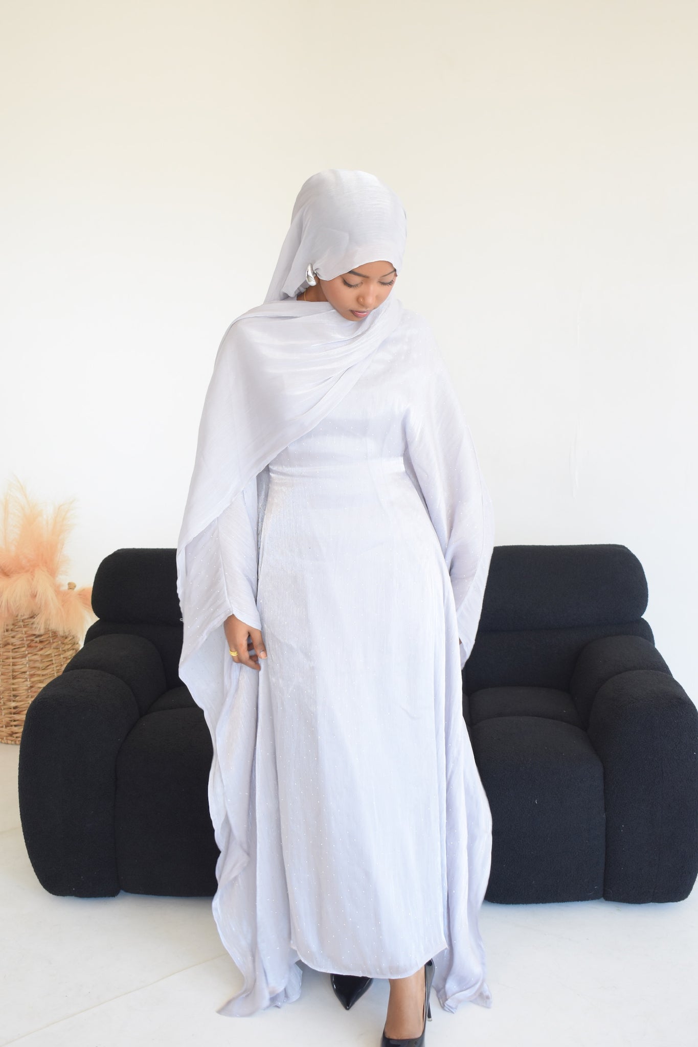 Amira Kaftan Butterfly Abaya in Light Grey