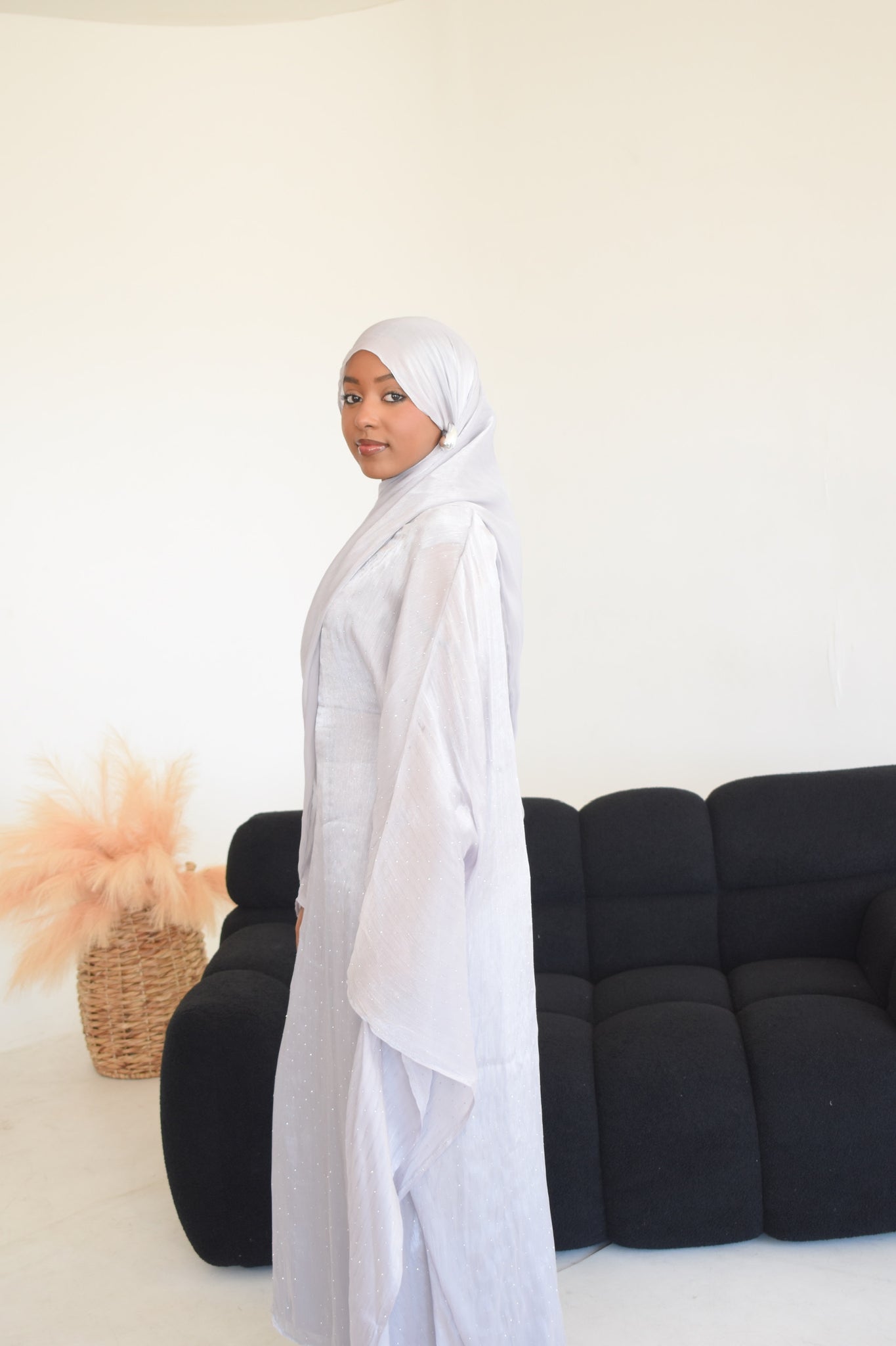 Amira Kaftan Butterfly Abaya in Light Grey