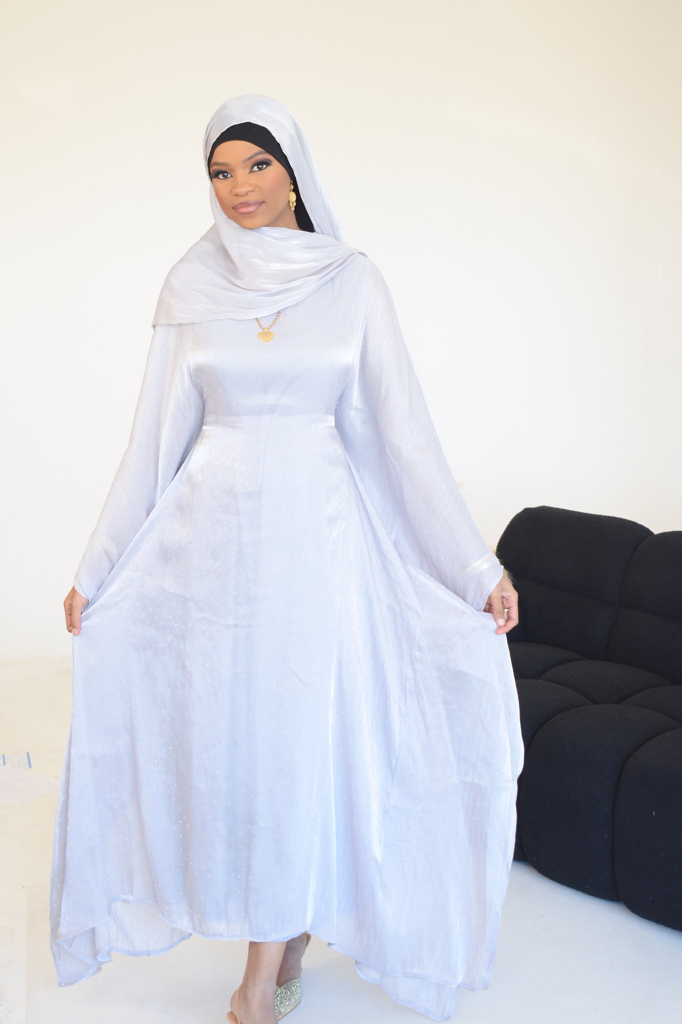 Amira Kaftan Butterfly Abaya in Light Grey