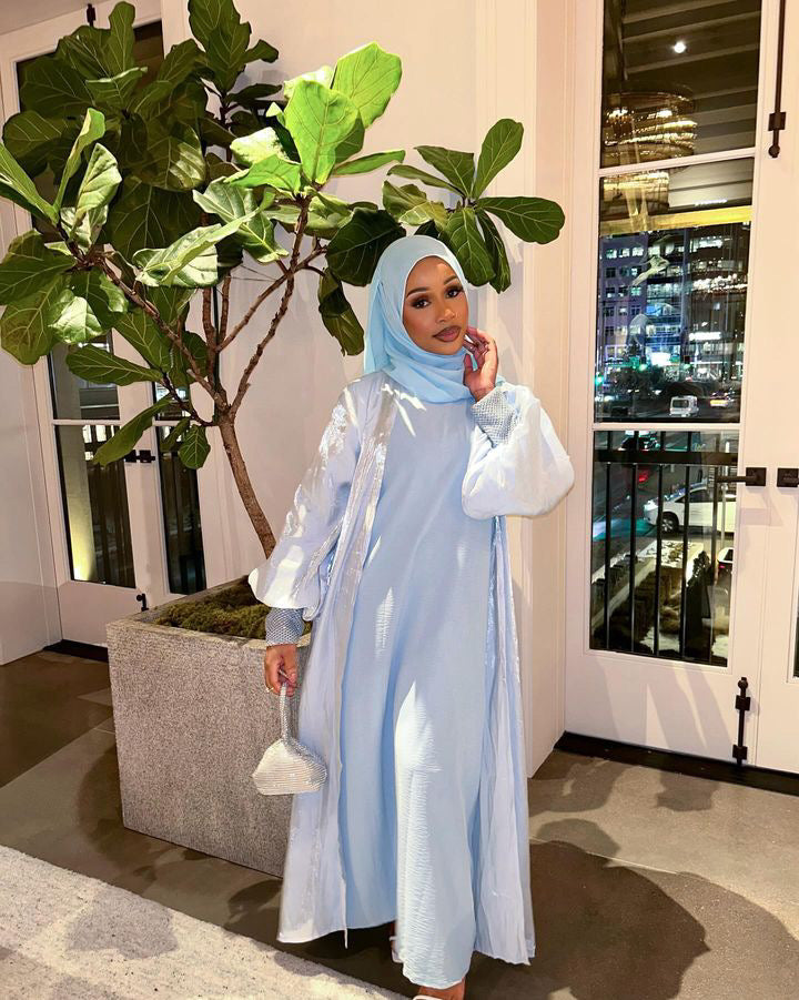 Naomi Three Pieces Abaya Sets in Sky blue