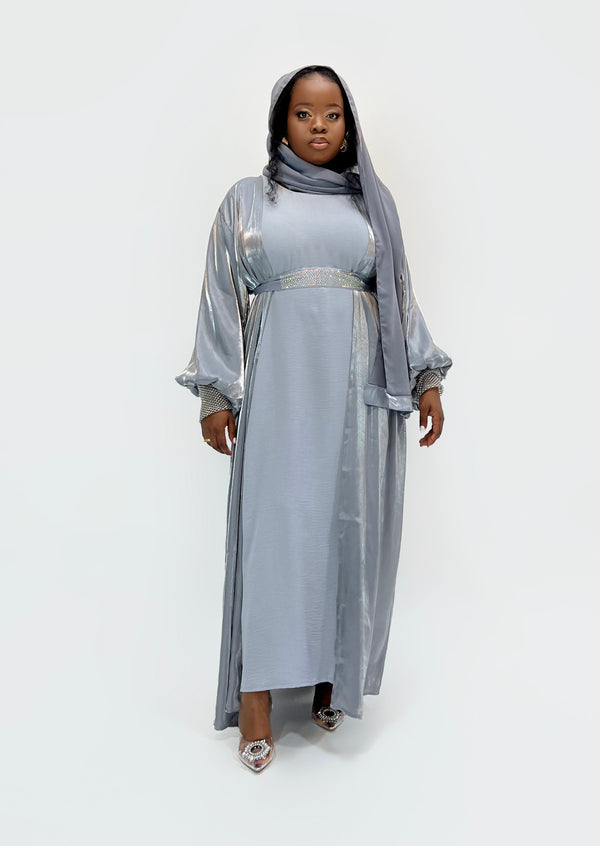 Naomi Three Pieces Abaya Sets in Sliver