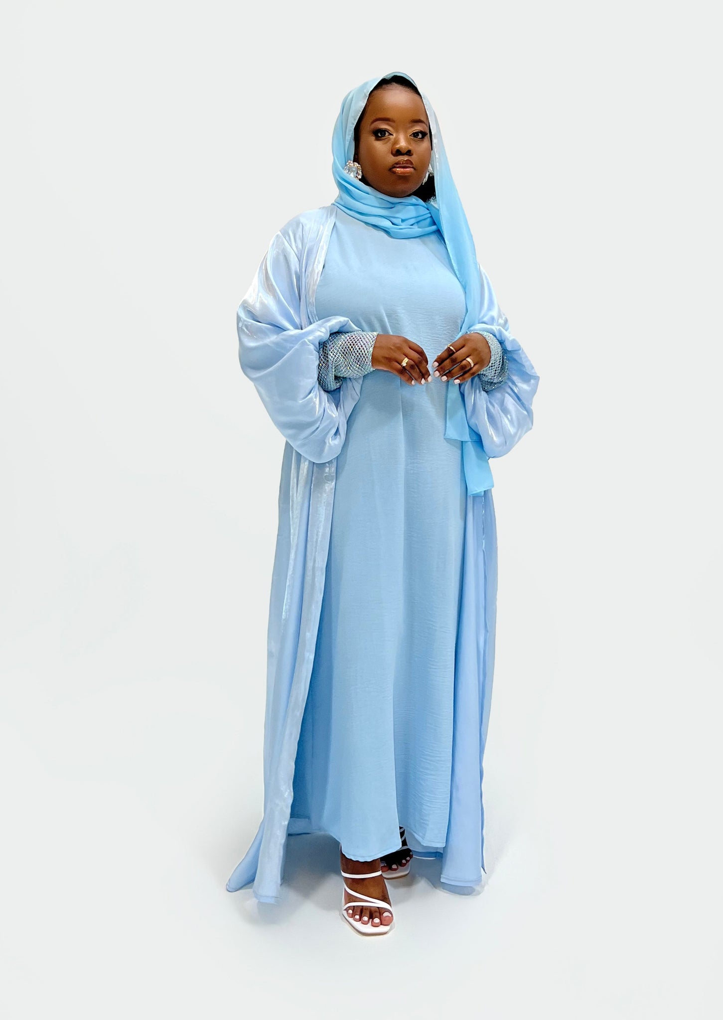 Naomi Three Pieces Abaya Sets in Sky blue