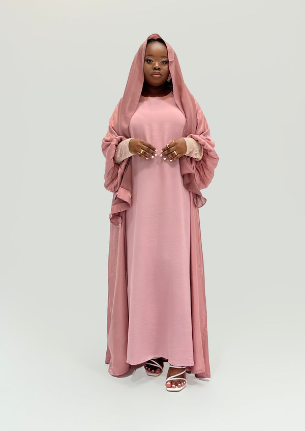 Naomi Three Pieces Abaya Sets in Pink