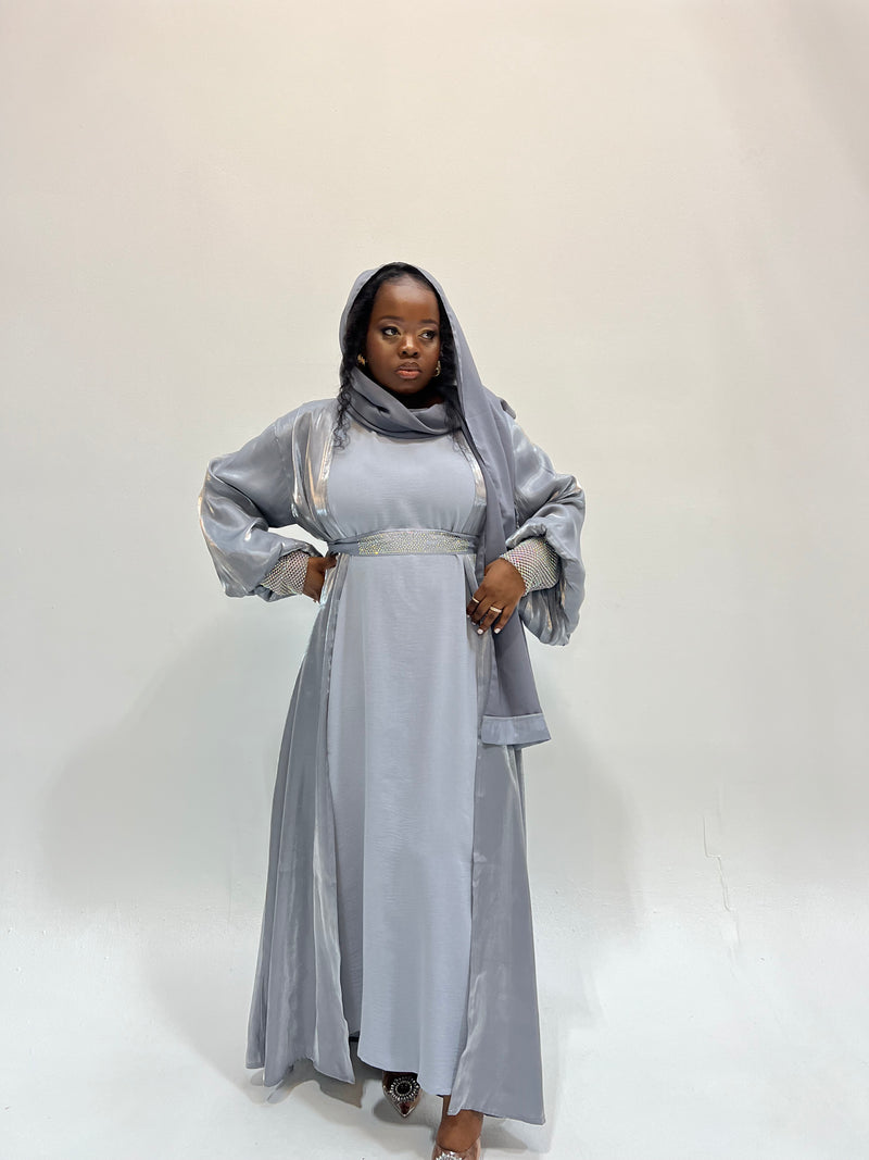 Naomi Three Pieces Abaya Sets in Sliver