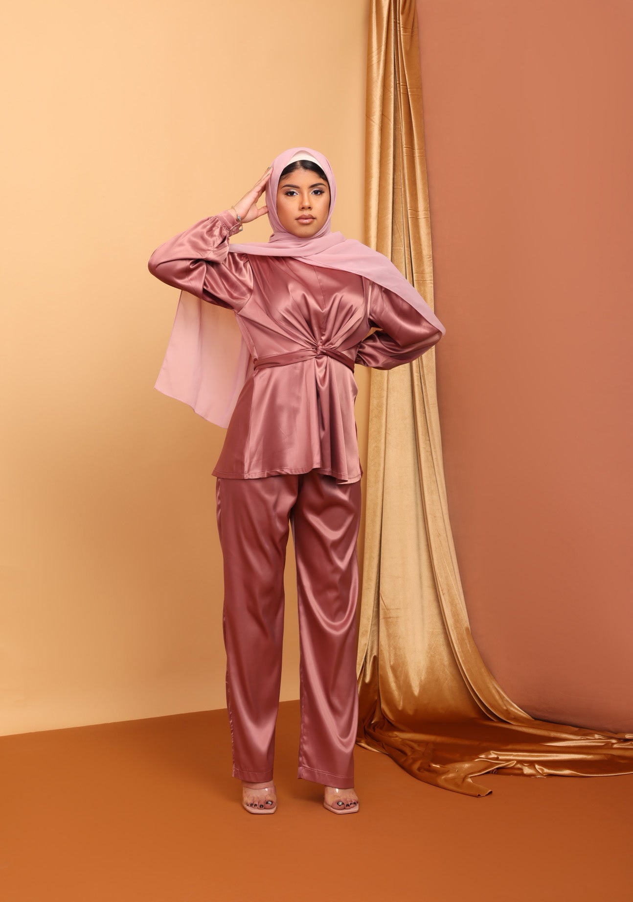 Maysa Satin Sets in Dusty Rose