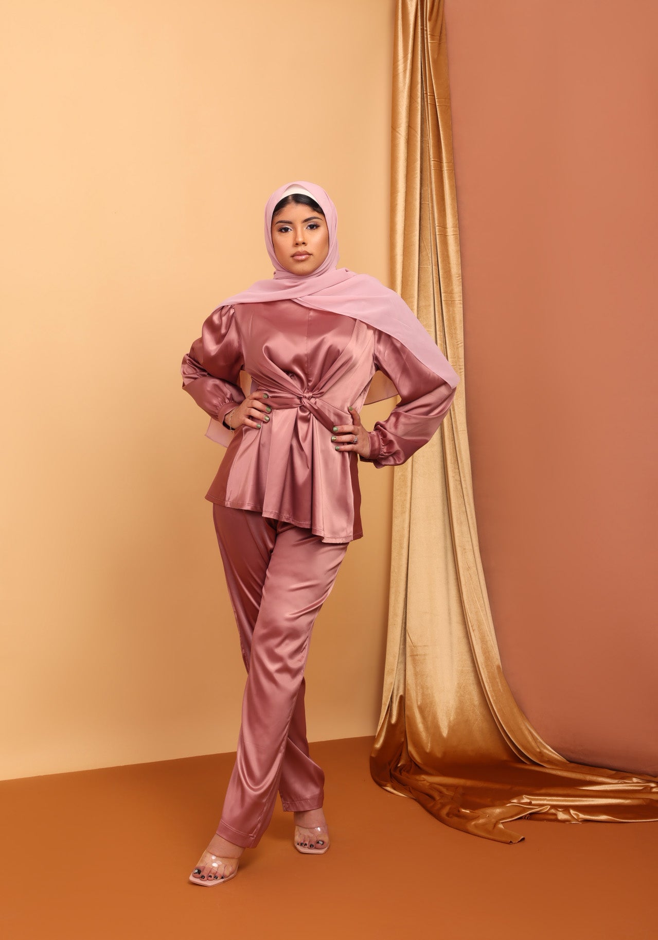 Maysa Satin Sets in Dusty Rose