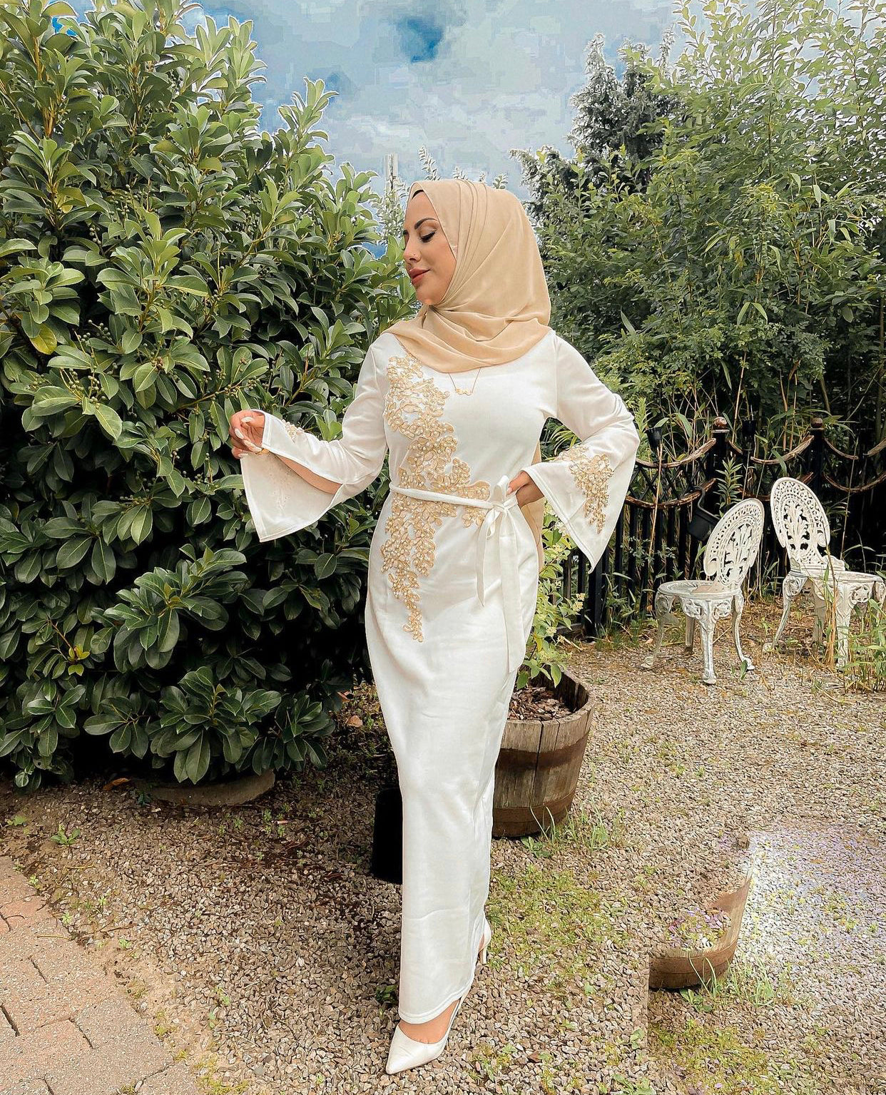 Tahar White Pearl Dress